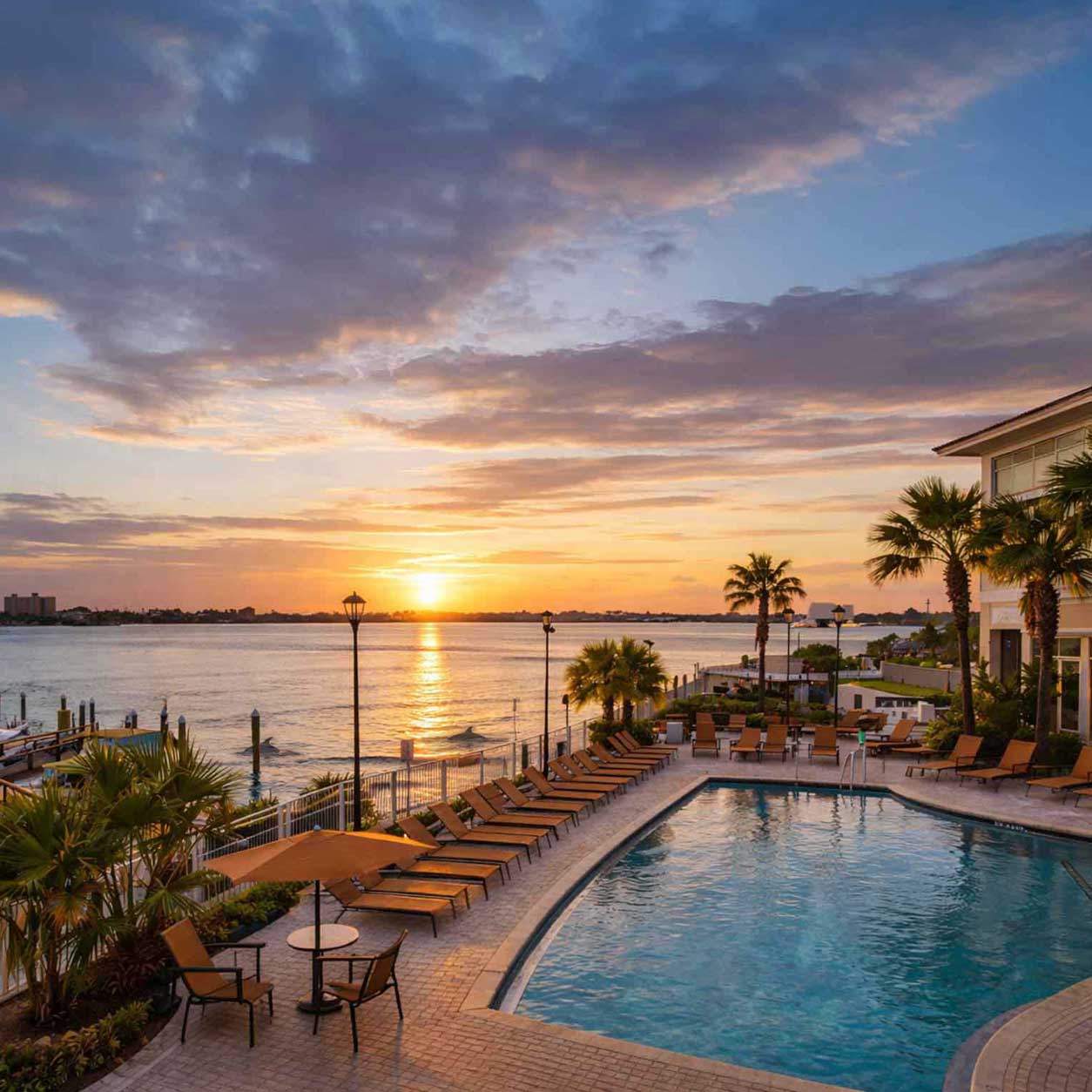 Waterfront accommodations with pool overlooking the Intracoastal Waterway at the Weight Crafters wellness retreat.